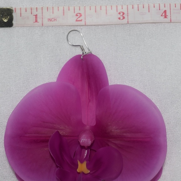 Fuchsia Phalaenopsis Orchid True Touch Artificial Earrings. - Picture 10 of 11